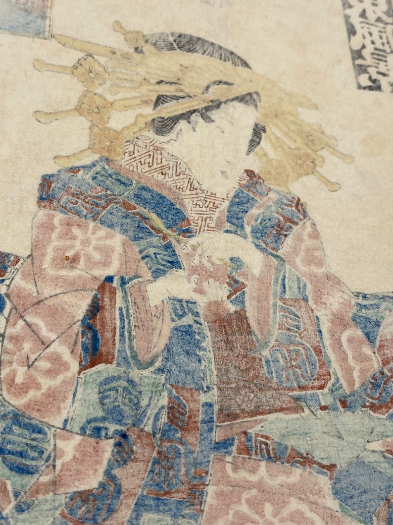 Sencho Teisai 1815-1842 Original Japanese Edo Ukiyo-e Woodblock Print. Courtesan Tea Ceremony in Edo Japan. image 10
