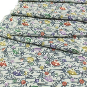 Japanese Silk. Okinawan Bingata. Vintage Silk. Hand Dyed Fabric. Artisan Made. Kimono Fabric. Floral Silk. Green Floral Fabric. Light Sheer image 2