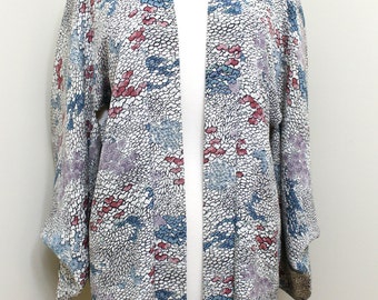 Vintage Japanese Silk Haori: Floral Geometric Kimono Jacket