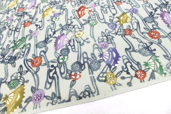 Japanese Silk. Okinawan Bingata. Vintage Silk. Hand Dyed Fabric. Artisan Made. Kimono Fabric. Floral Silk. Green Floral Fabric. Light Sheer
