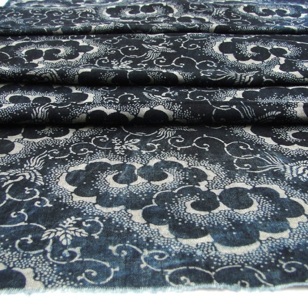 RARE Antique Indigo. Japanese Katazome Folk Textile. Taisho Era Stencil Dyed Cotton. (Ref: 223)