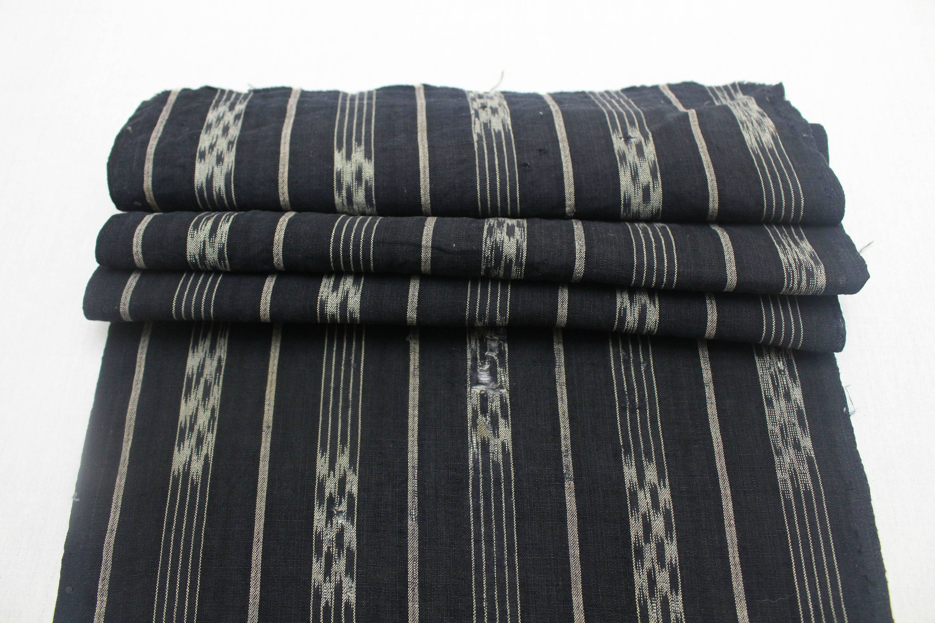 Japanese Vintage Kasuri Ikat. Woven Indigo Cotton Scrap. Traditional