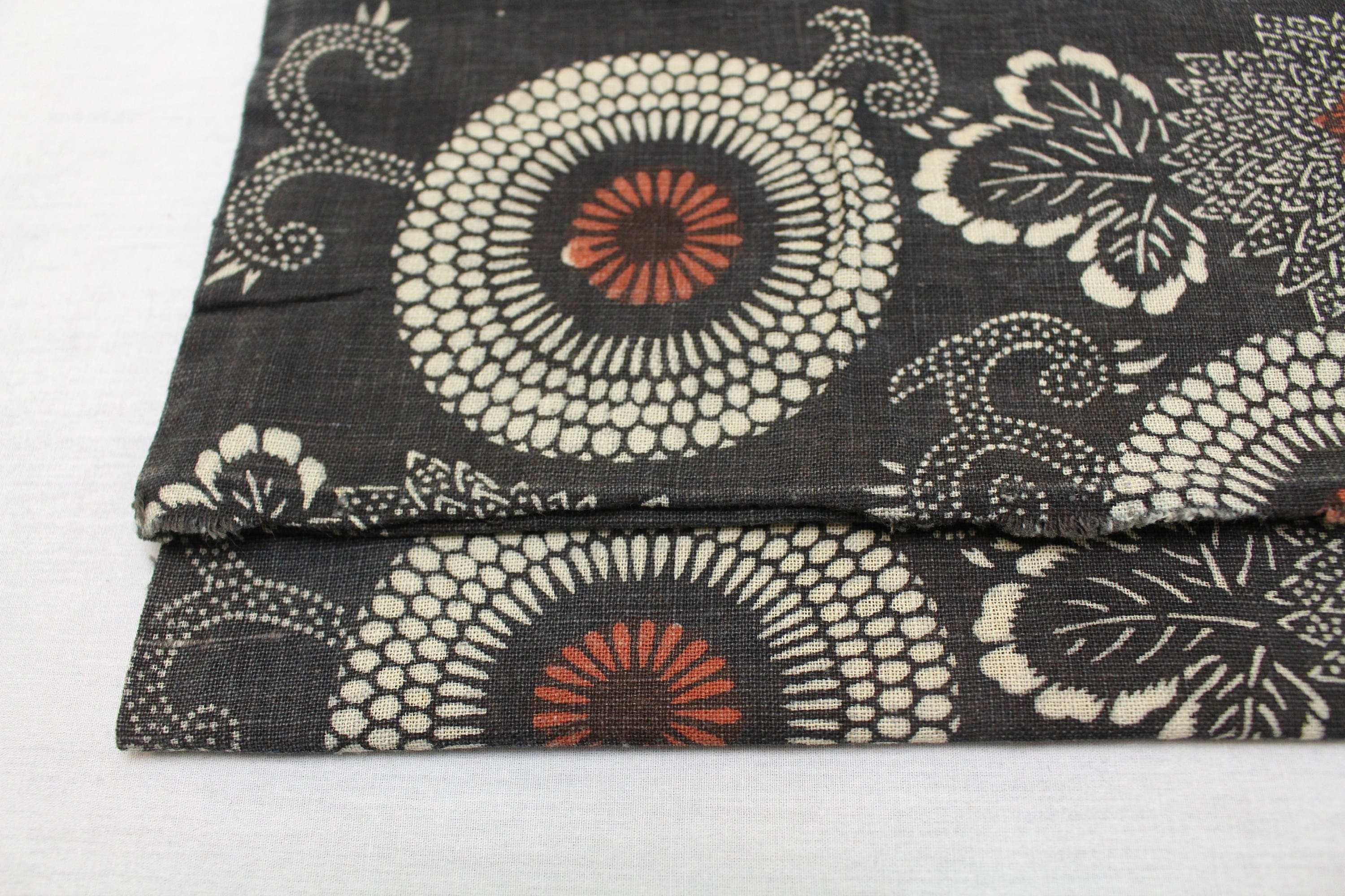 Japanese Katazome Cotton. Boro Textile. Natural Indigo Stencil Dyed ...