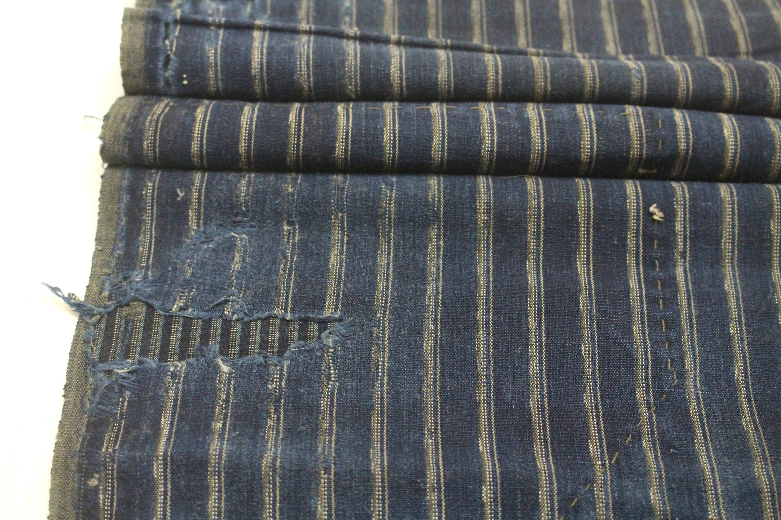 Japanese Boro Scrap. Striped Ikat Indigo Cotton Fabric. Folk Textile ...