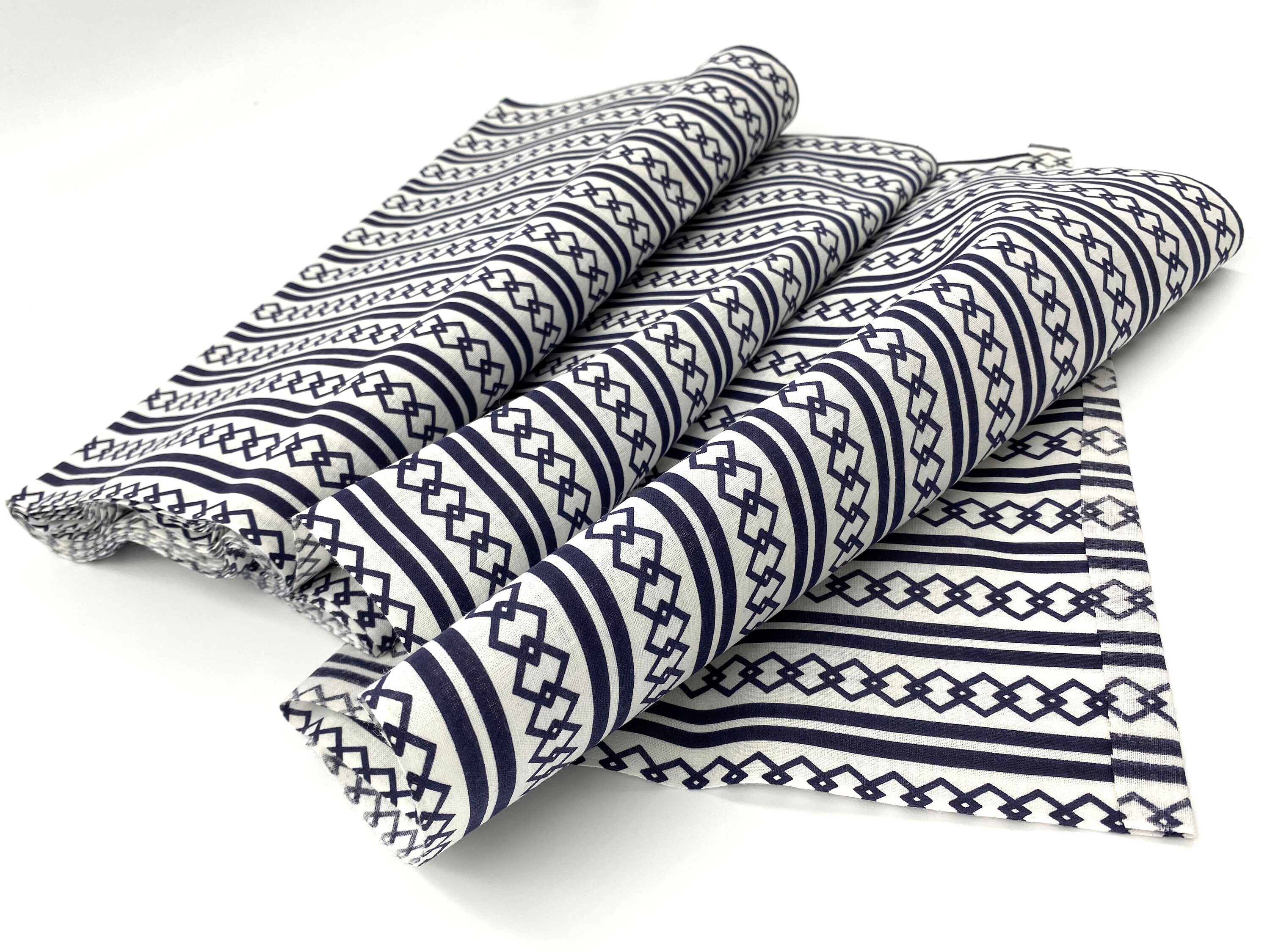 Japanese Cotton. Blue and White. Geometric Cotton. Vintage Fabric