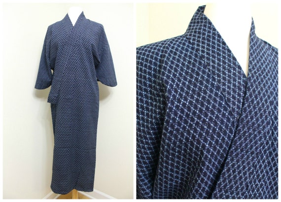 Japanese Kimono. Vintage Kimono. Japanese Indigo.