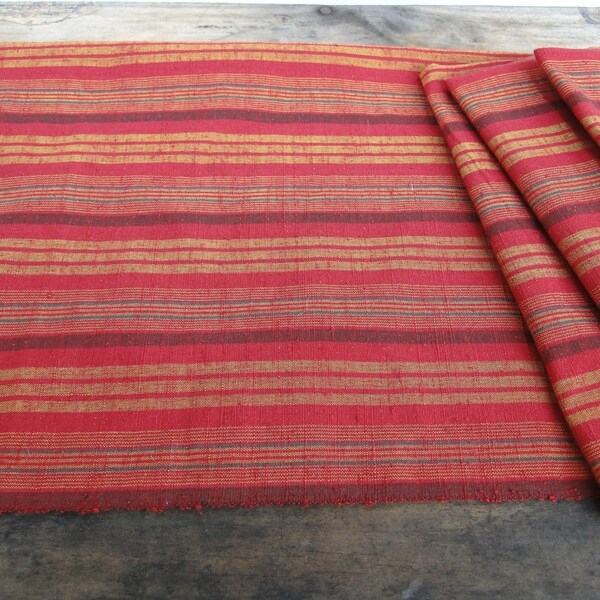 Japanese Silk, kusaki zome. Naturally dyed, red, mustard and green striped silk