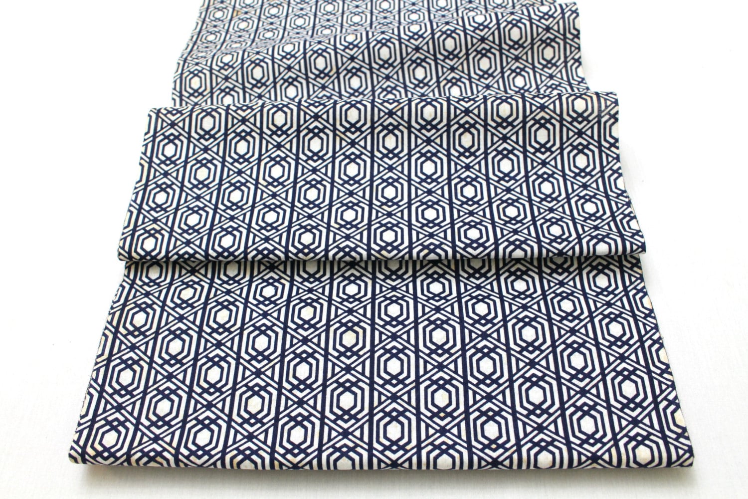 Japanese Vintage Yukata Cotton Fabric. Blue and White Geometric Design ...