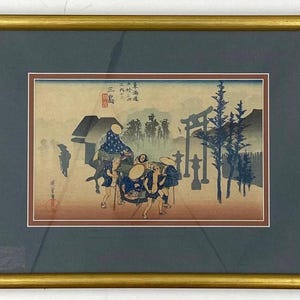 Utagawa Hiroshige. 53 Stations of the Tokaido. Morning Mist, 11th Station Mishima. Japanese Ukiyo-E. Original Woodblock Print. Japanese Art