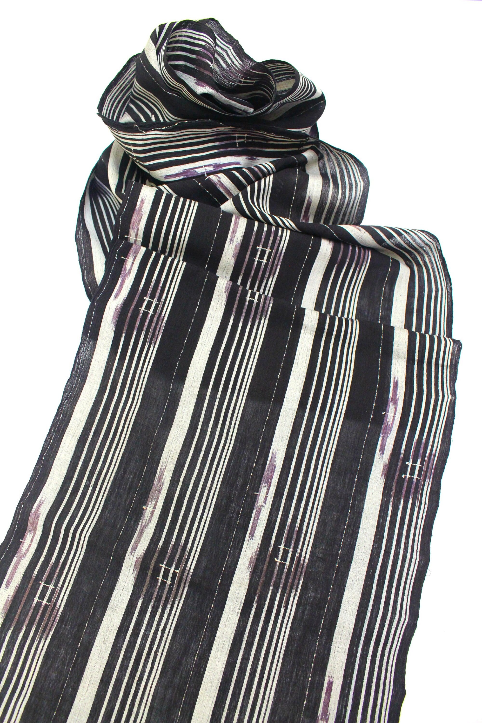 Japanese Kasuri Ikat. Linen Cotton. Traditional Striped Fabric with