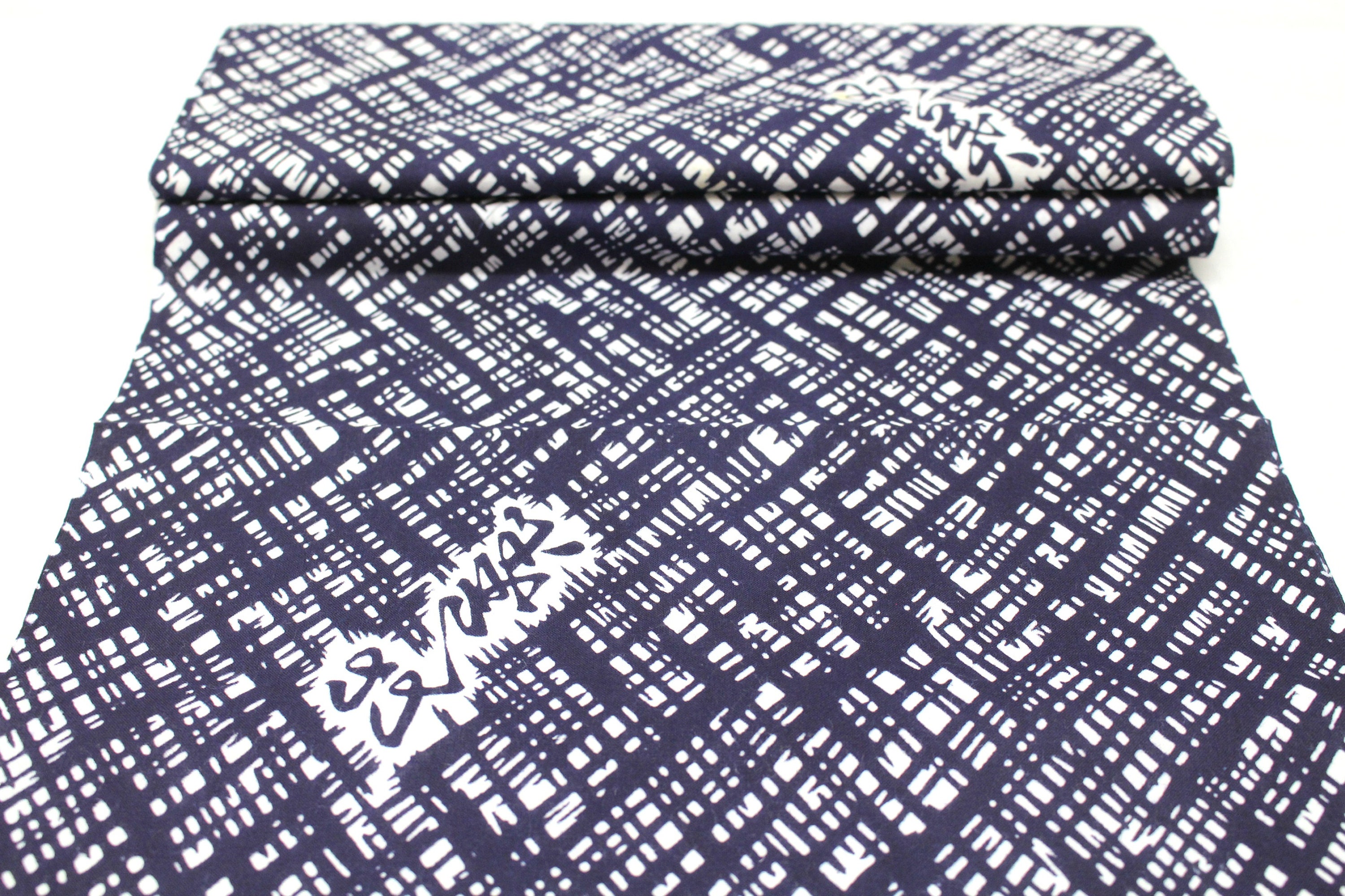 Japanese Vintage Yukata Cotton. Traditional Hand Dyed Fabric. Blue