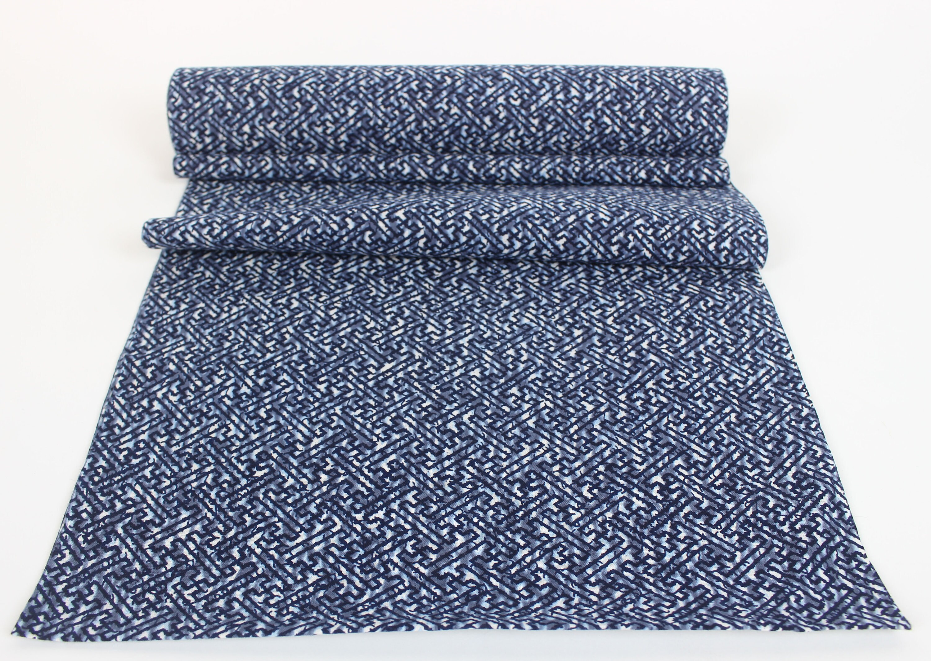 Vintage Japanese. Yukata Bolt. Blue and White. Geometric Cotton