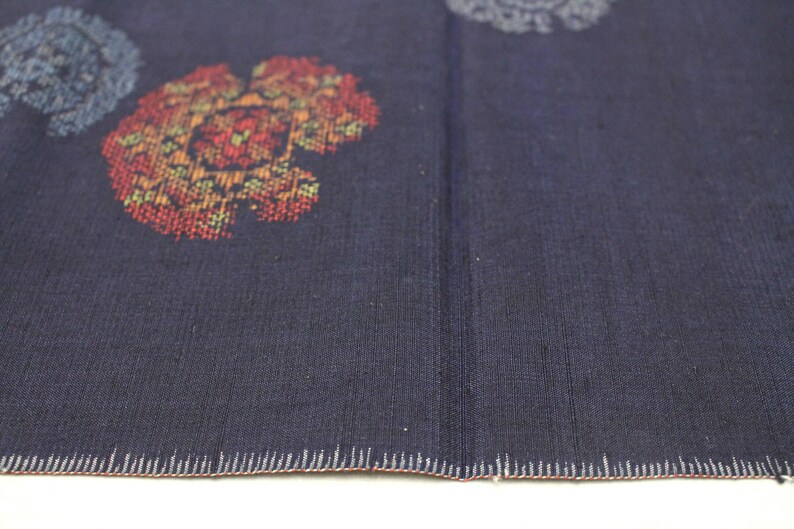 Japanese Ikat Silk. Japanese Silk. Pongee. Tsumugi. Hand Loomed. Hand Made. Kimono Fabric. Navy Blue Silk. Vintage Silk. Woven Silk Fabric. image 7