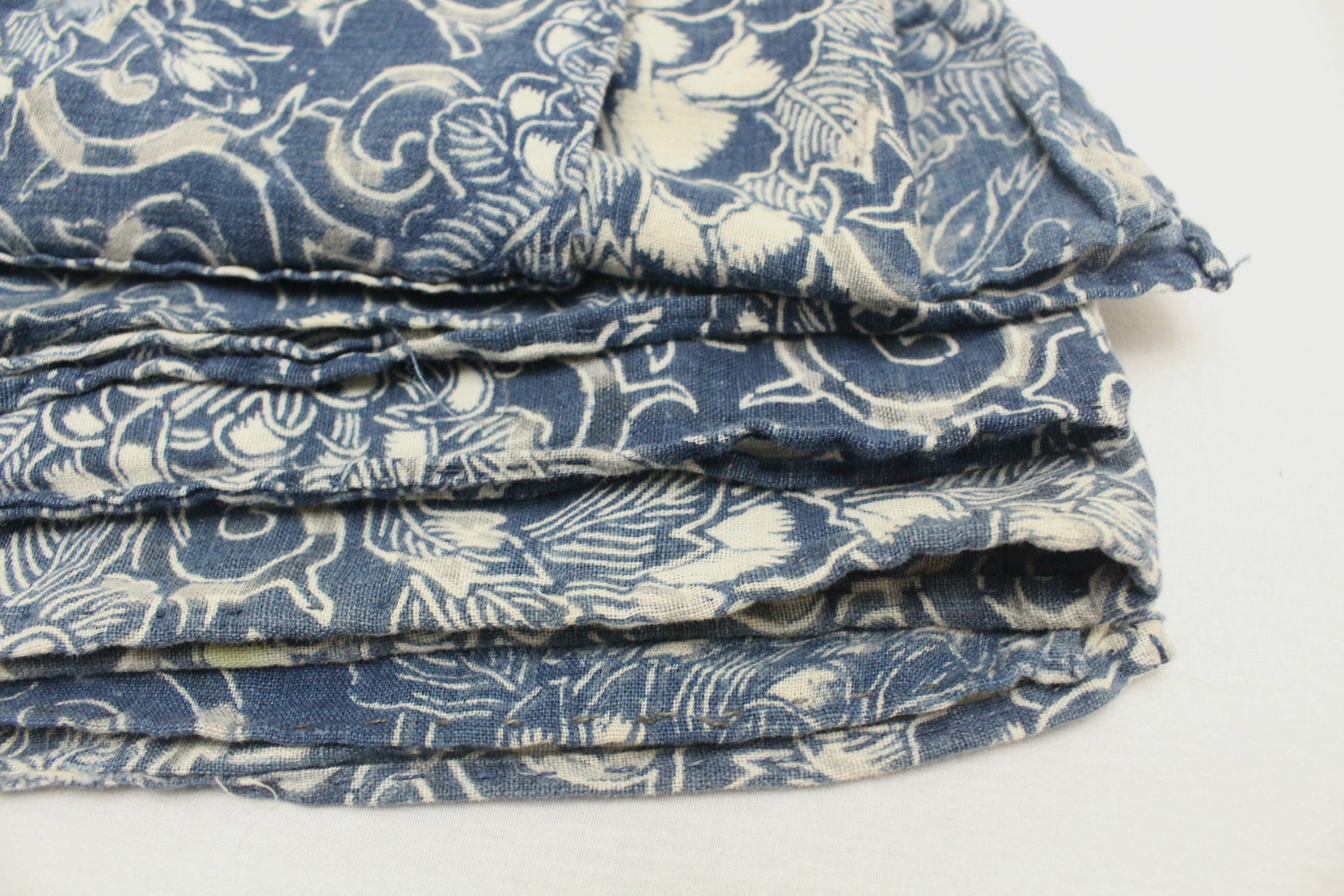 LARGE Antique Japanese Boro Textile. Handwoven Katazome Cotton. Natural