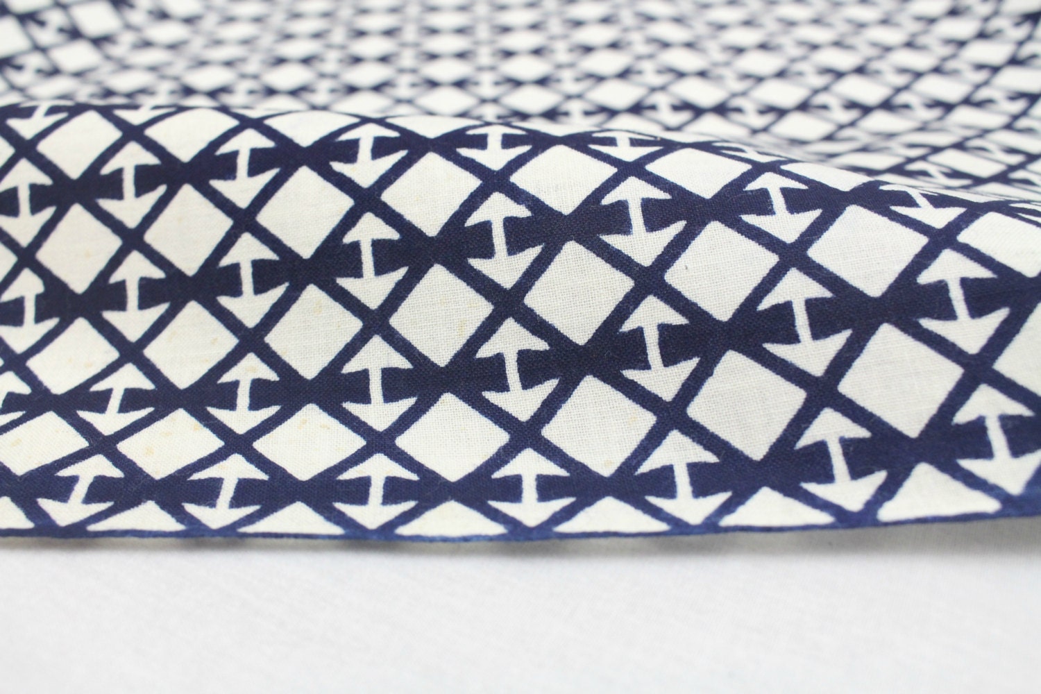 Japanese Cotton. Blue and White. Geometric Cotton. Vintage Fabric ...