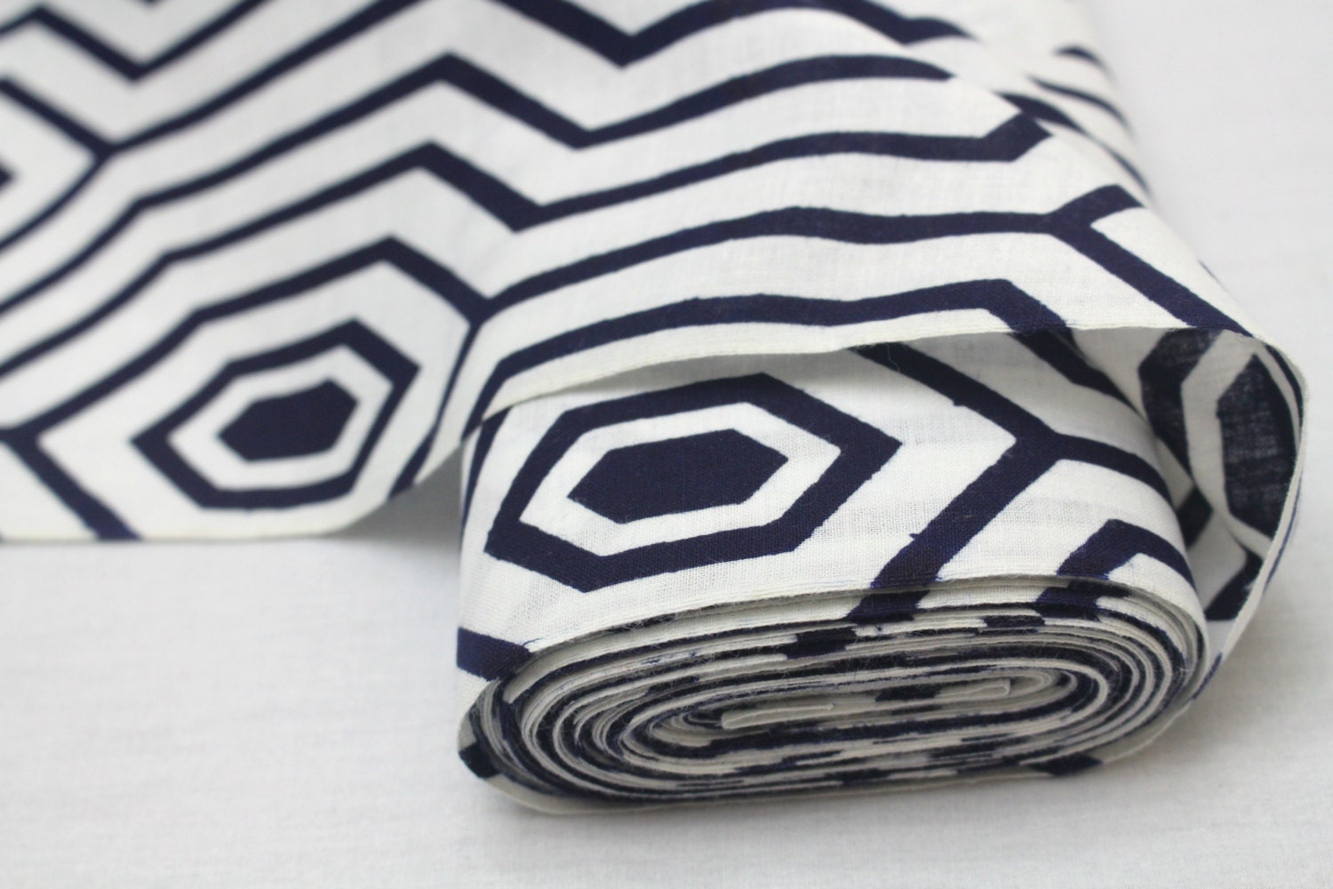 Japanese Cotton. Blue and White. Geometric Cotton. Vintage Fabric