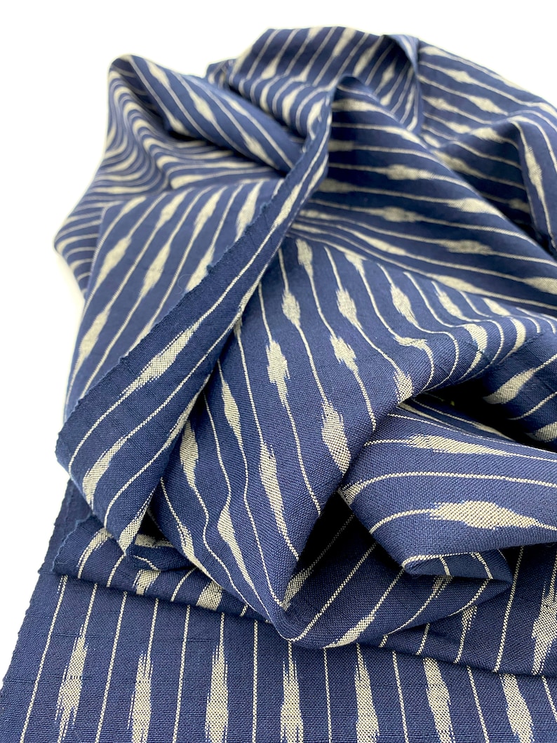 Japanese Fabric. Japanese Cotton. Japanese Ikat. Striped Cotton. Quilting Cotton. Hand Woven Cotton. Kimono Fabric. Blue Striped Cotton. image 6