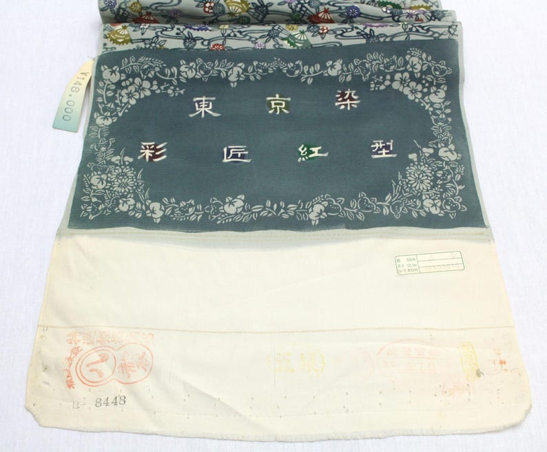 Japanese Silk. Okinawan Bingata. Vintage Silk. Hand Dyed Fabric. Artisan Made. Kimono Fabric. Floral Silk. Green Floral Fabric. Light Sheer image 5