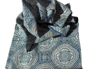 Antique Japanese Indigo Cotton Boro Textile: Katazome Stencil Dyed Folk Fabric