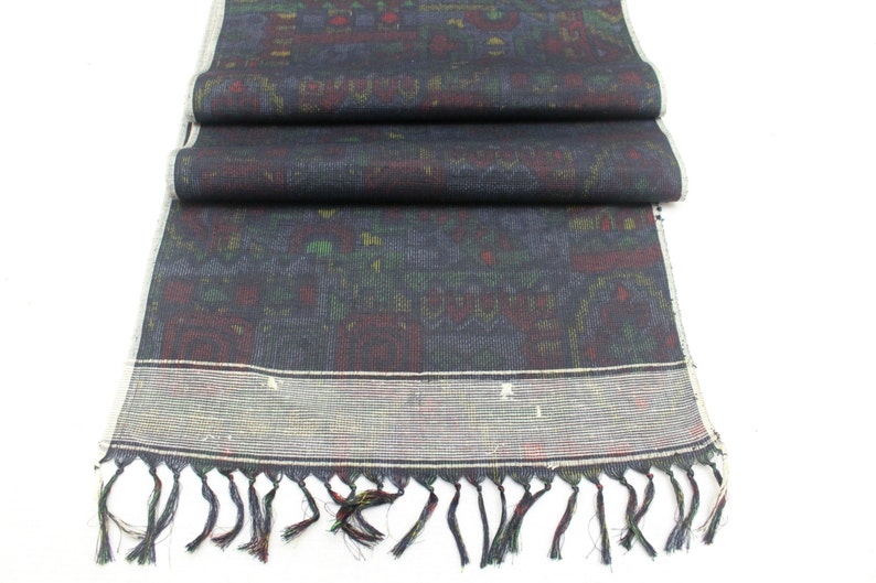 Vintage Japanese Ikat Silk. Tsumugi / Pongee. Artisan Kimono Fabric. Modern Black Multi Design Ref: 1553 image 2