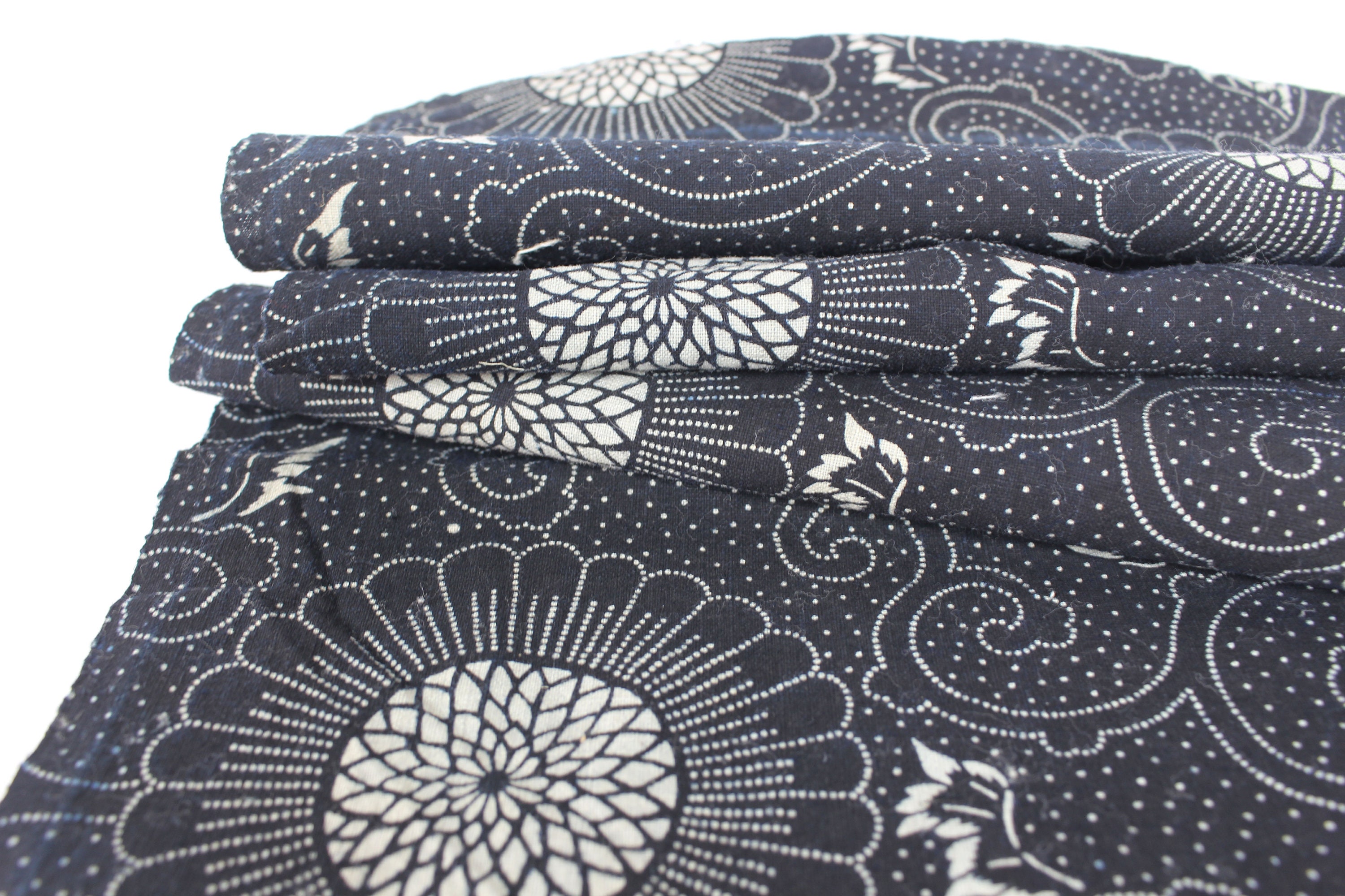 Japanese Katazome. Indigo Cotton. Boro Textile. Natural Indigo. Stencil Dyed. Folk Fabric