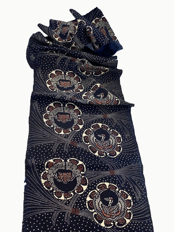 Japanese Katazome. Japanese Antique. Cotton Fabric. Indigo Dyed. Boro Textile. Stencil Dyed. Folk Fabric. Quilting Fabric