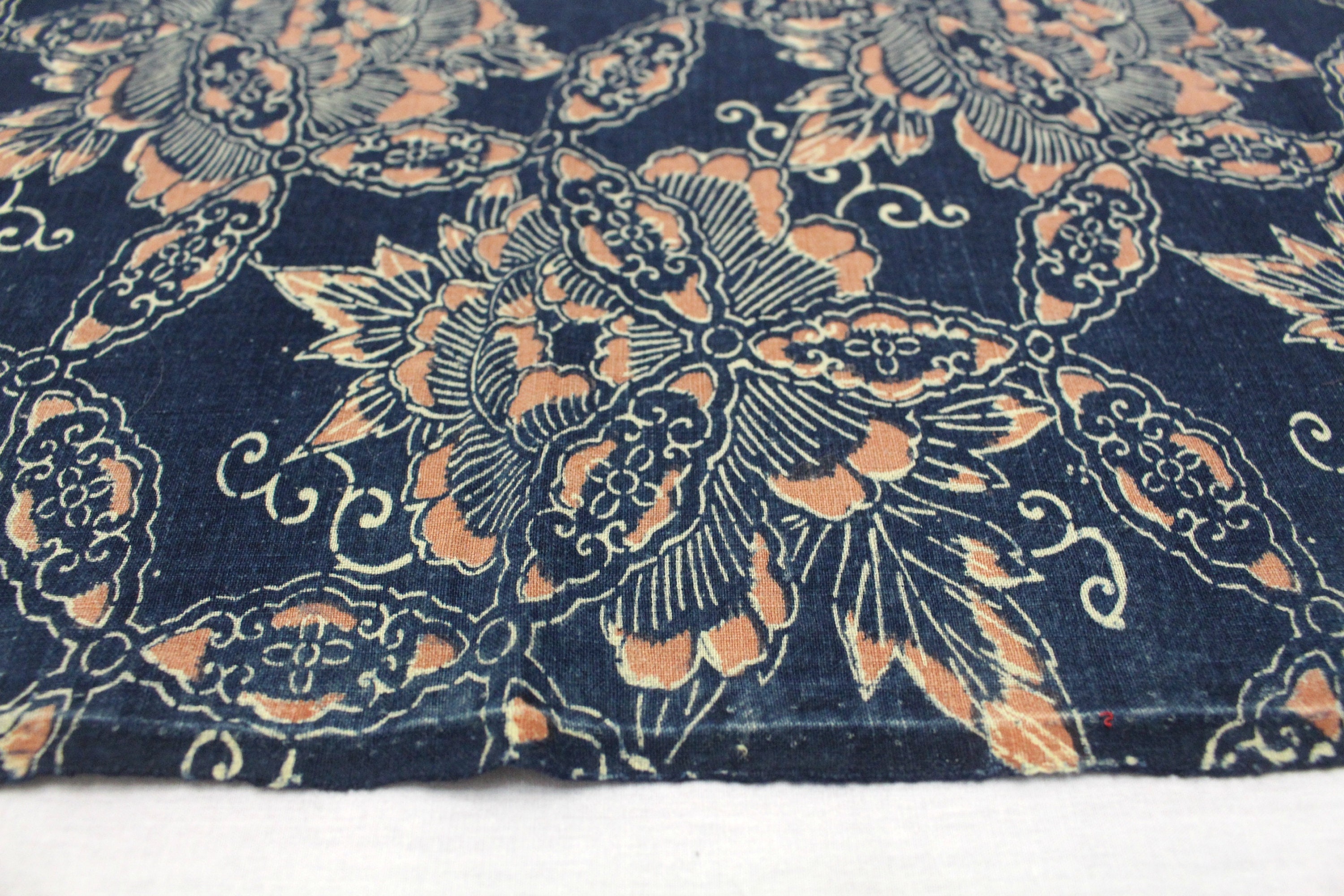 Japanese Katazome Cotton. Boro Textile. Natural Indigo Stencil Dyed ...