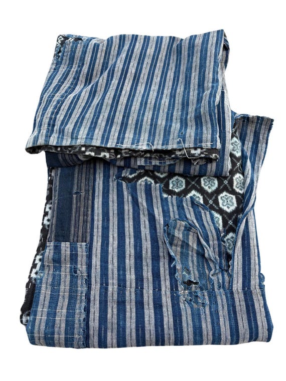 Antique Japanese Boro Blanket – Indigo Shima & Kasuri Textile