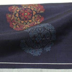 Japanese Ikat Silk. Japanese Silk. Pongee. Tsumugi. Hand Loomed. Hand Made. Kimono Fabric. Navy Blue Silk. Vintage Silk. Woven Silk Fabric. image 3