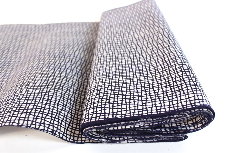 Japanese Cotton. Yukata Cotton. Vintage Japanese. Fabric. Hand Dyed. Indigo Dyed. Blue and White. Abstrac. Geometric. Dark Blue Cotton. image 6