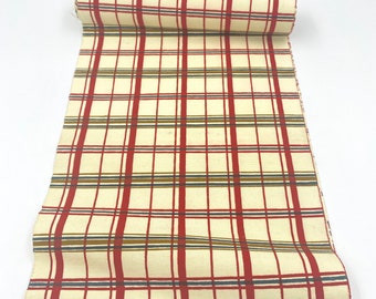 Japanese Obi Fabric. 100% Cotton. Thick Upholstery Fabric. Red Green Plaid Checked Cotton. Table Runner