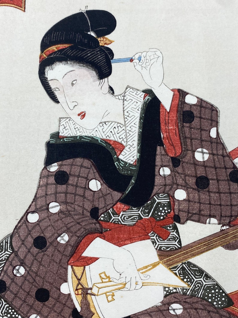 Utagawa Toyokuni 1769 1925 Original Ukiyo-e Woodblock Print. Woman At Tsumagoi Inari Shrine. 100 Women at Famous Places in Edo Series. image 2