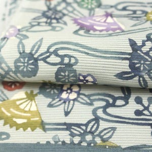 Japanese Silk. Okinawan Bingata. Vintage Silk. Hand Dyed Fabric. Artisan Made. Kimono Fabric. Floral Silk. Green Floral Fabric. Light Sheer image 3