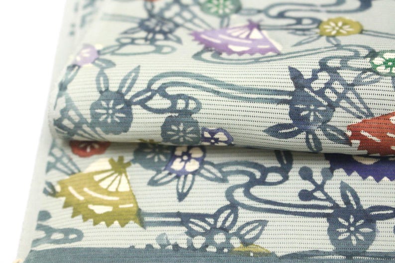 Japanese Silk. Okinawan Bingata. Vintage Silk. Hand Dyed Fabric. Artisan Made. Kimono Fabric. Floral Silk. Green Floral Fabric. Light Sheer image 3