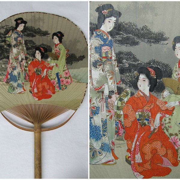 Antique Uchiwa, Japanese Fan with Geisha. (Ref: CF053)
