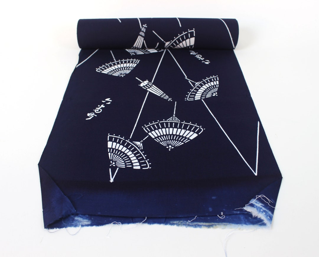 Japanese Cotton. Yukata Cotton. Vintage Japanese. Blue and White Cotton