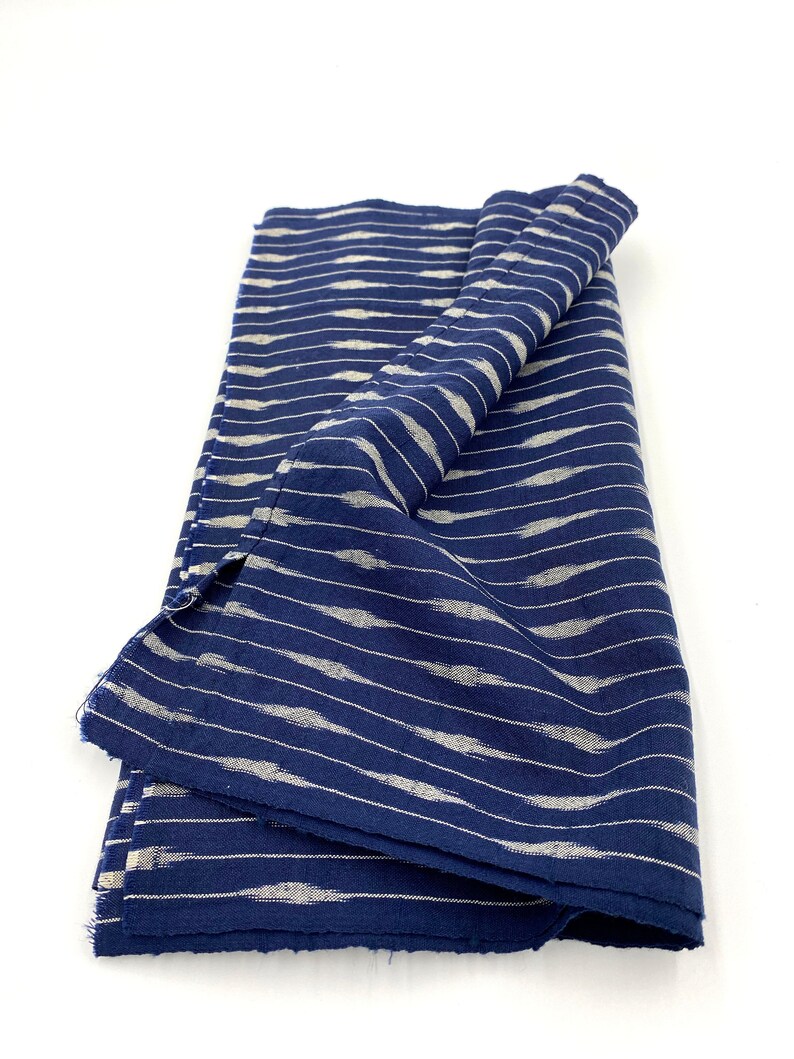 Japanese Fabric. Japanese Cotton. Japanese Ikat. Striped Cotton. Quilting Cotton. Hand Woven Cotton. Kimono Fabric. Blue Striped Cotton. image 2