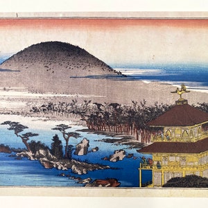 Utagawa Hiroshige. Famous Places in Kyoto. Kinkakuji. The Golden Pavilion. Japanese Ukiyo-E. Reproduction Japanese Art Print. image 1