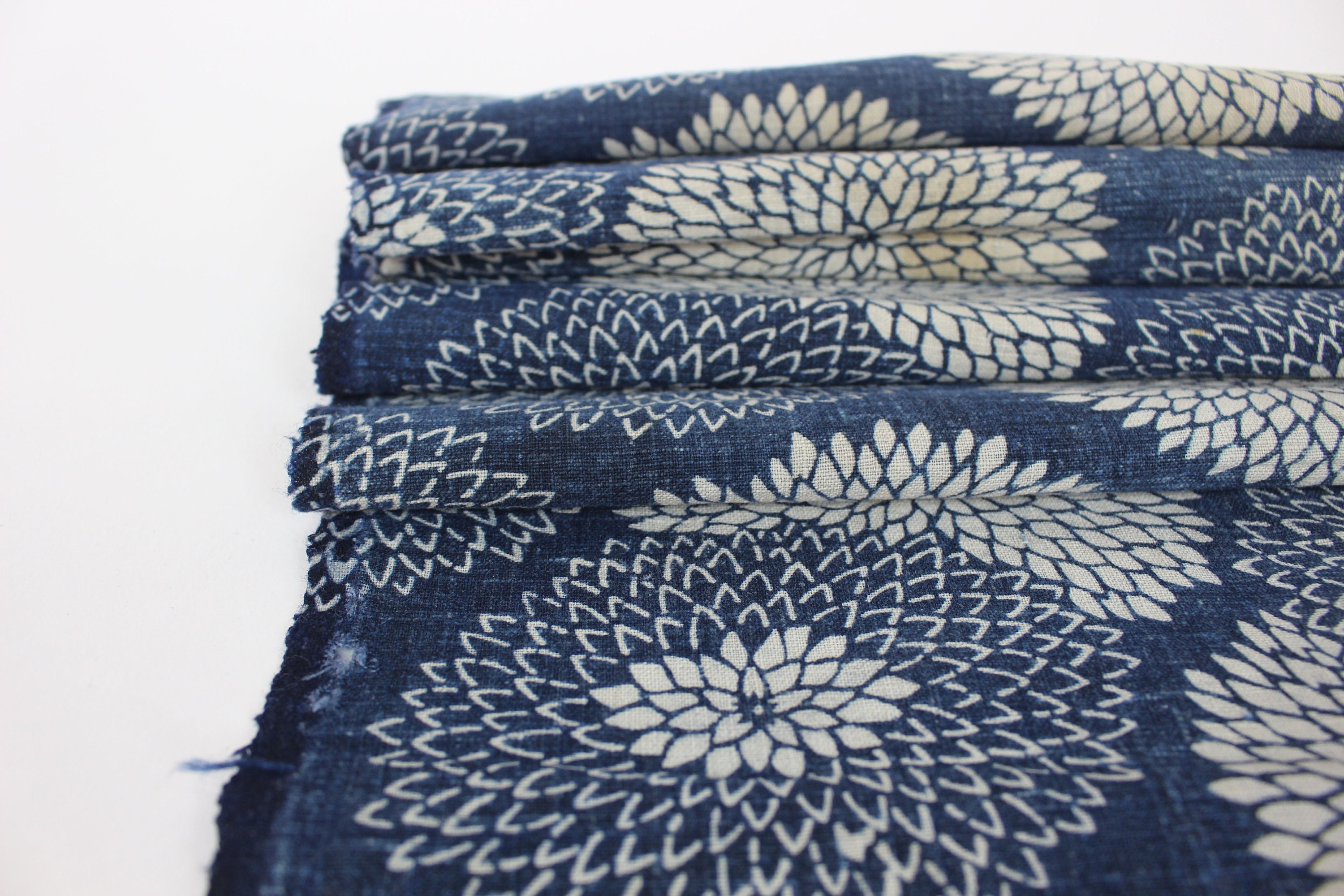 Japanese Katazome. Indigo Cotton. Boro Textile. Natural Indigo. Stencil