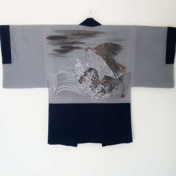 Authentic Japanese Haori for men, silk pongee, sus