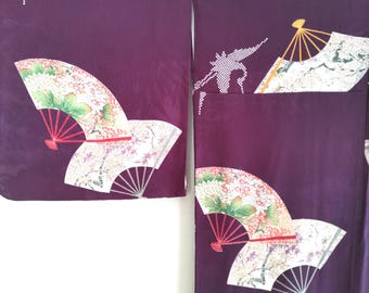 Vintage Japanese Silk Kimono, Shibori Fan Cranes Design