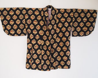 RESERVED please don't buy! Authentic Japanese kimono Jacket, Haori, Raw Silk, Black Bamboo  78/64