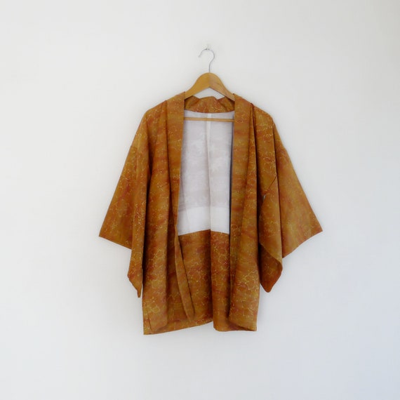 Earthy tones floral Haori, vintage silk crepe kimo