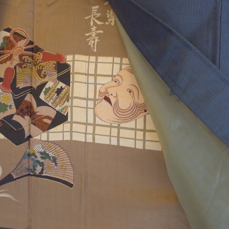 blue haori and kimono for men Oshima tsumugi silk ensemble