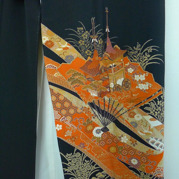 Kimono for women Kuro Tomesode Silk Embroidered silk Fan | Etsy