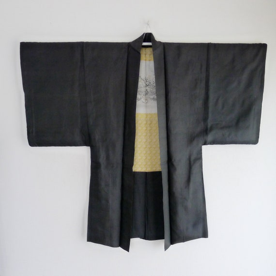 Japanese Kimono Haori for men Formal black silk Montsuki | Etsy
