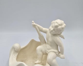 vintage Lenwile Ardalt porcelain cherub seashell trinket dish.