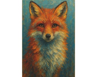 Lienzo de zorro vibrante para pared: decoración rústica de vida silvestre de granja