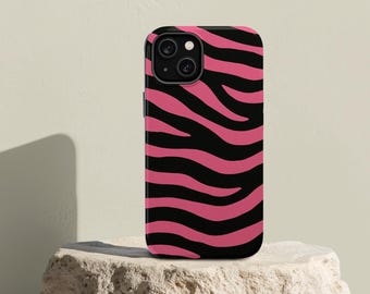 MagSafe Pink & Black Zebra Print iPhone Case - Bold Animal Print Phone Cover