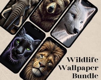 Fondos de pantalla de vida silvestre para teléfono: Lobo, león, elefante, oso y pantera (descarga digital)